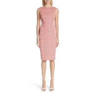 Lela Rose Dress Womens 8 Red Polka Dot Sleeveless Jacquard Sheath Knee Length